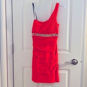 Coral cocktail dress with one shoulder size m